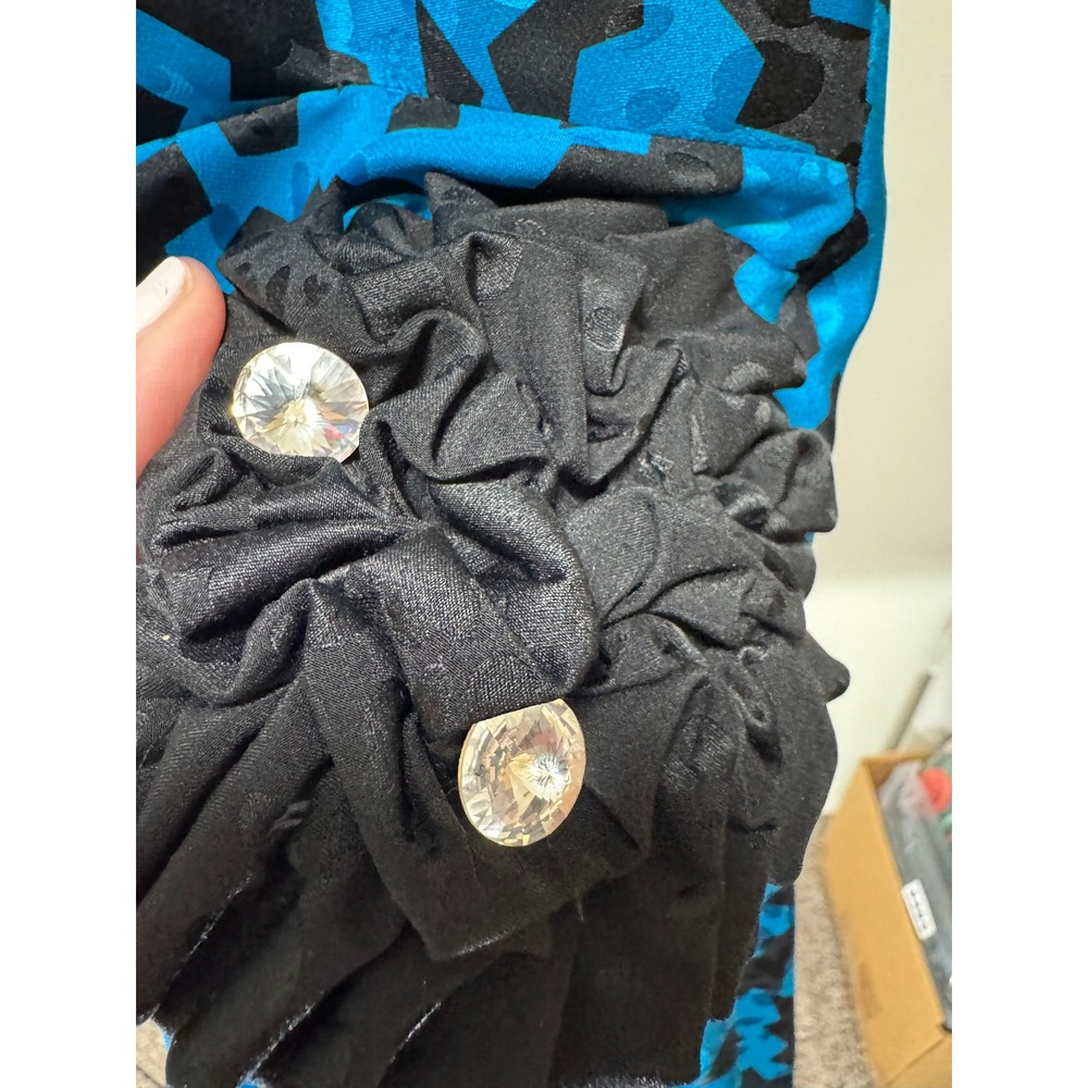 Vintage Cocktail Mini Dress Strapless Silk Sz 4 Blue Black Geometric 80s Glam - Picture 3 of 14
